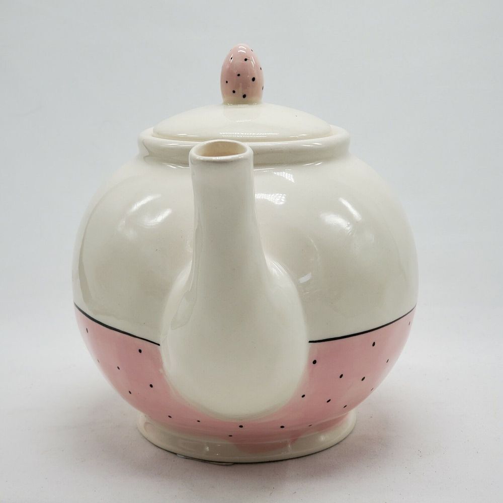 Rae Dunn by Magenta POUR Teapot Polka Dot Pink Typewriter‎ Font - Picture 8 of 10